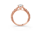 Rose gold Pear Solitaire Floral Milgrain Engagement Ring_35