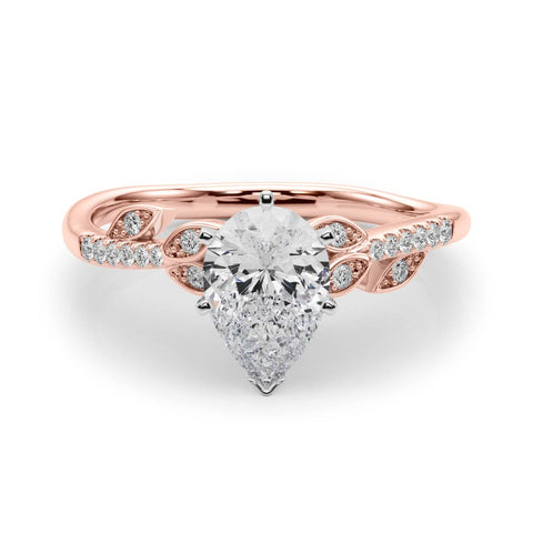 Rose gold Pear Solitaire Leaf-Inspired Diamond Ring with Pavé Band and Four-Prong Setting 1