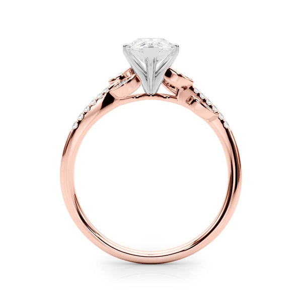 Rose gold Pear Solitaire Leaf-Inspired Diamond Ring with Pavé Band and Four-Prong Setting