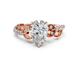 Rose gold Pear Solitaire Leaf-Inspired Diamond Ring with Pavé Band and Four-Prong Setting_12