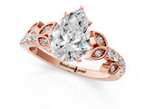 Rose gold Pear Solitaire Leaf-Inspired Diamond Ring with Pavé Band and Four-Prong Setting_13