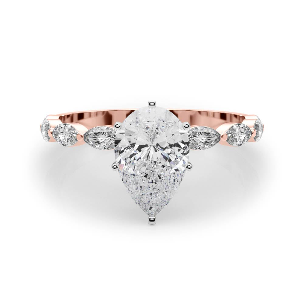 Rose gold Pear Solitaire Marquise Side Stone Prong Setting Ring 1