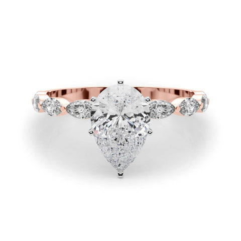 Rose gold Pear Solitaire Marquise Side Stone Prong Setting Ring 1