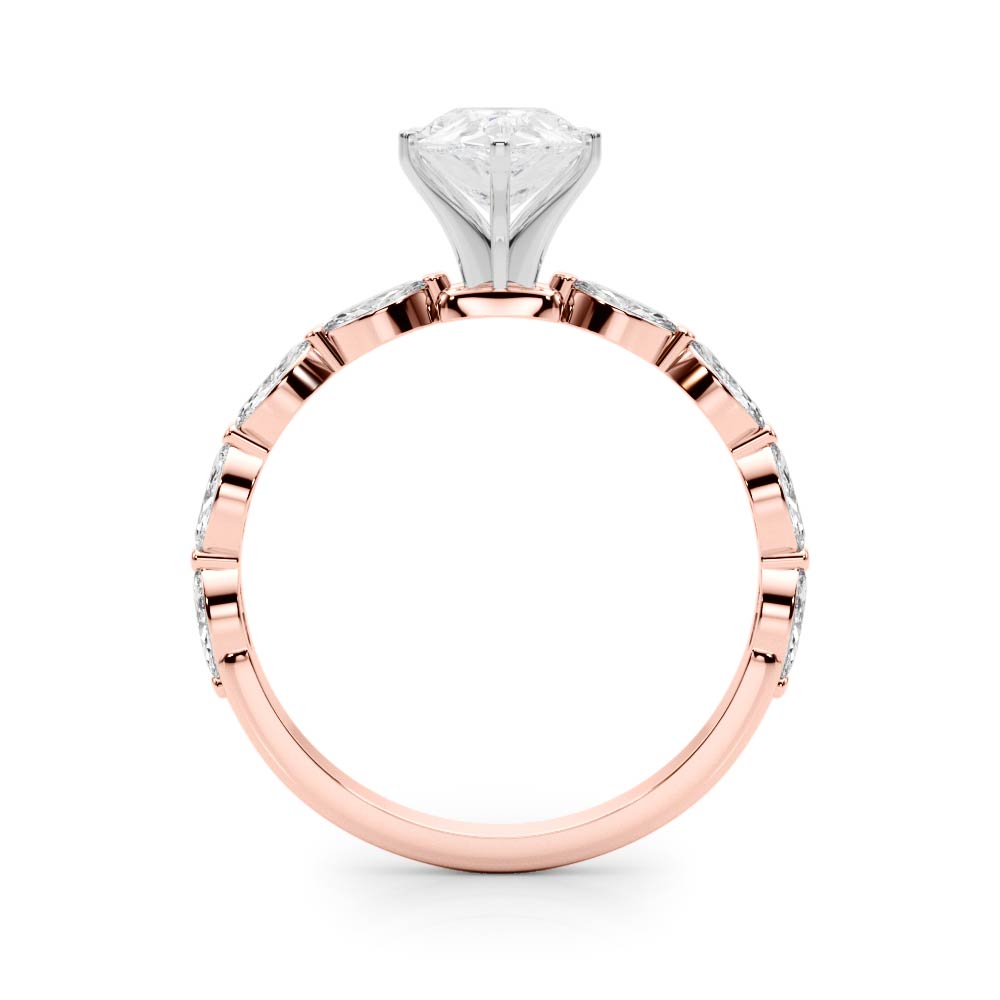 Rose gold Pear Solitaire Marquise Side Stone Prong Setting Ring 2