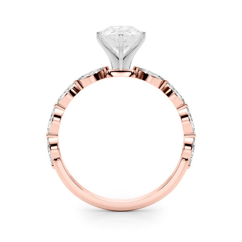 Rose gold Pear Solitaire Marquise Side Stone Prong Setting Ring 2