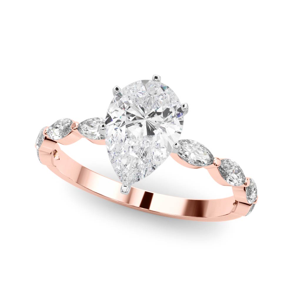 Rose gold Pear Solitaire Marquise Side Stone Prong Setting Ring