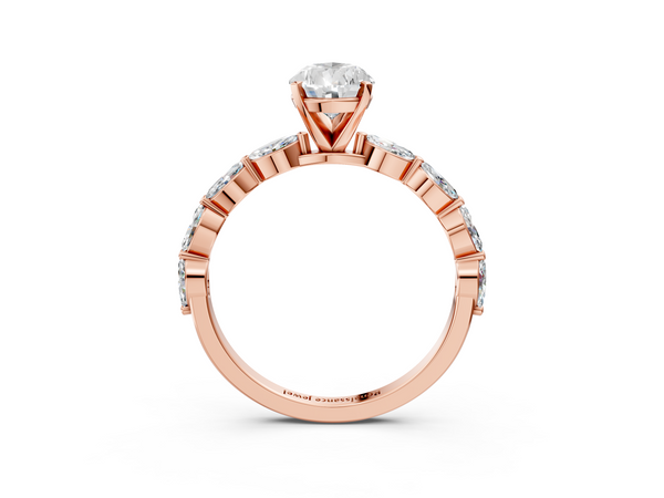 Rose gold Pear Cut Diamond Ring with Marquise Side Stones and Prong Setting