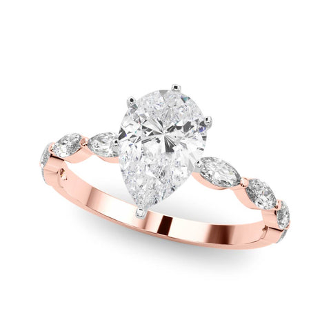Rose gold Pear Solitaire Marquise Side Stone Prong Setting Ring