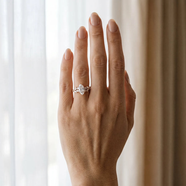 Rose gold Pear Solitaire Marquise Twist Band with Six-Prong Setting