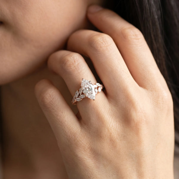 Rose gold Pear Solitaire Marquise Twist Band with Six-Prong Setting