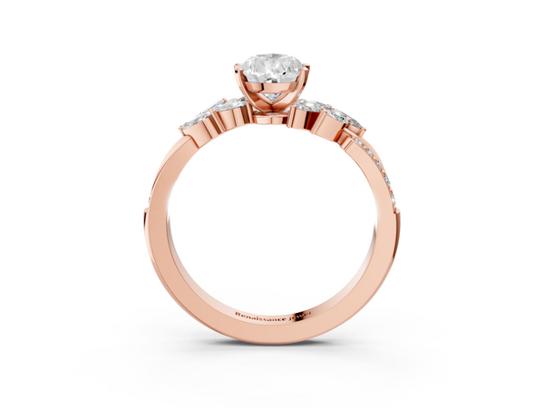 Rose gold Pear Solitaire Marquise Twist Band with Six-Prong Setting