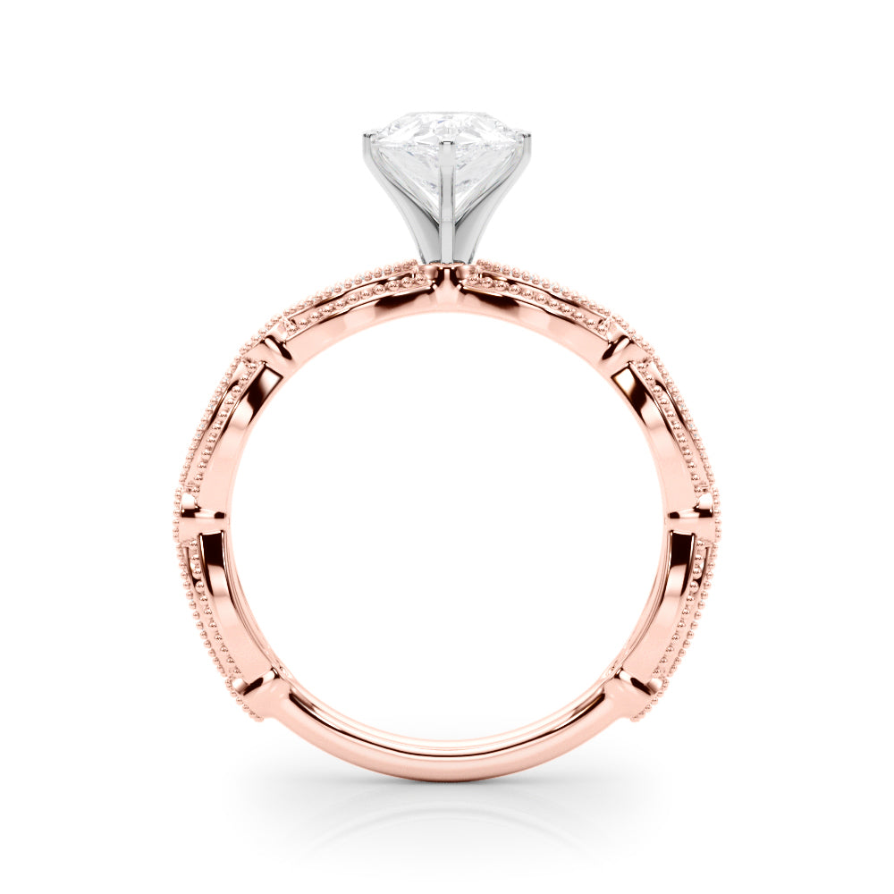 Rose gold Pear Solitaire Milgrain Diamond Engagement Ring with Bezel and Marquise Band 2