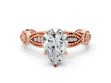 Rose gold Pear Solitaire Milgrain Diamond Engagement Ring with Bezel and Marquise Band_156