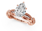 Rose gold Pear Solitaire Milgrain Diamond Engagement Ring with Bezel and Marquise Band_157