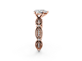 Rose gold Pear Solitaire Milgrain Diamond Engagement Ring with Bezel and Marquise Band_158