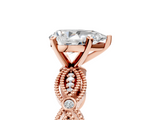 Rose gold Pear Solitaire Milgrain Diamond Engagement Ring with Bezel and Marquise Band_161