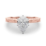 Rose gold Pear Solitaire Milgrain Engraved Band with Four-Prong Setting 1