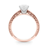 Rose gold Pear Solitaire Milgrain Engraved Band with Four-Prong Setting 2