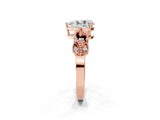 Rose gold Pear Solitaire Milgrain Leaf Band with Prong Setting_13