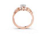 Rose gold Pear Solitaire Milgrain Leaf Band with Prong Setting_14