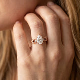 Rose gold Pear Solitaire Milgrain Leaf Band with Prong Setting_5