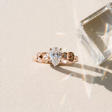 Rose gold Pear Solitaire Milgrain Leaf Band with Prong Setting_6