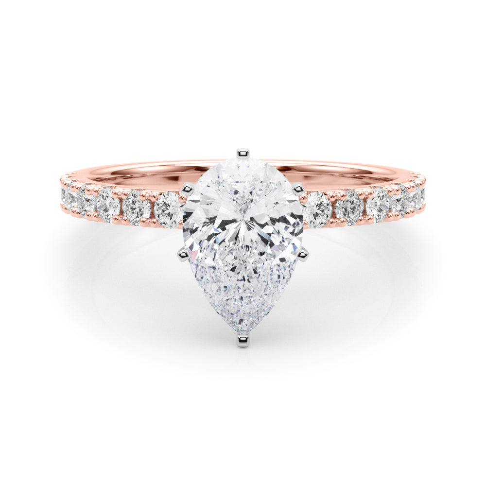 Rose gold Pear Solitaire Pavé Band with Four-Prong Setting 1