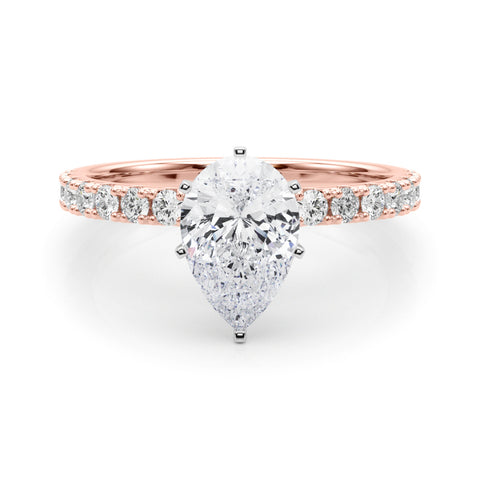 Rose gold Pear Solitaire Pavé Band with Four-Prong Setting 1