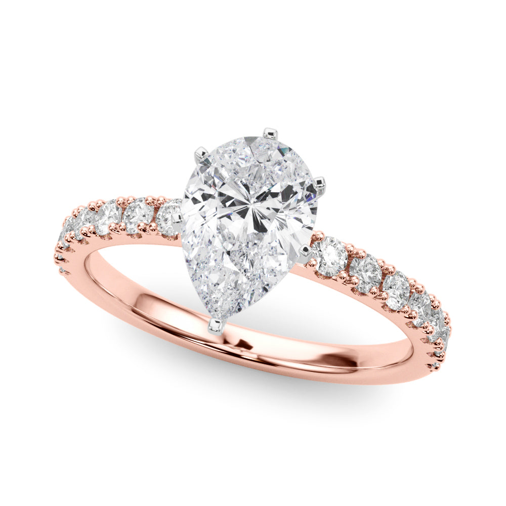 Rose gold Pear Solitaire Pavé Band with Four-Prong Setting