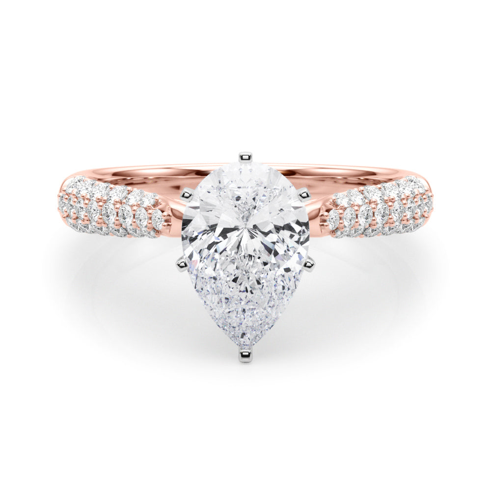 Rose gold Pear Solitaire Pavé Diamond Engagement Ring with Four-Prong Setting 1