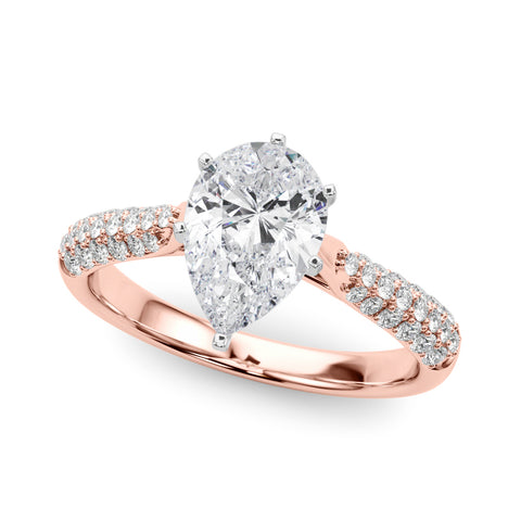 Rose gold Pear Solitaire Pavé Diamond Engagement Ring with Four-Prong Setting