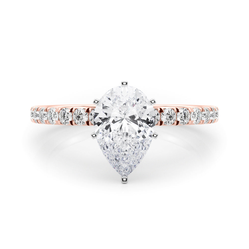 Rose gold Pear Solitaire Pave Diamond Engagement Ring with Four-Prong Setting 1
