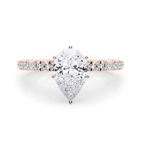 Rose gold Pear Solitaire Pave Diamond Engagement Ring with Four-Prong Setting 1