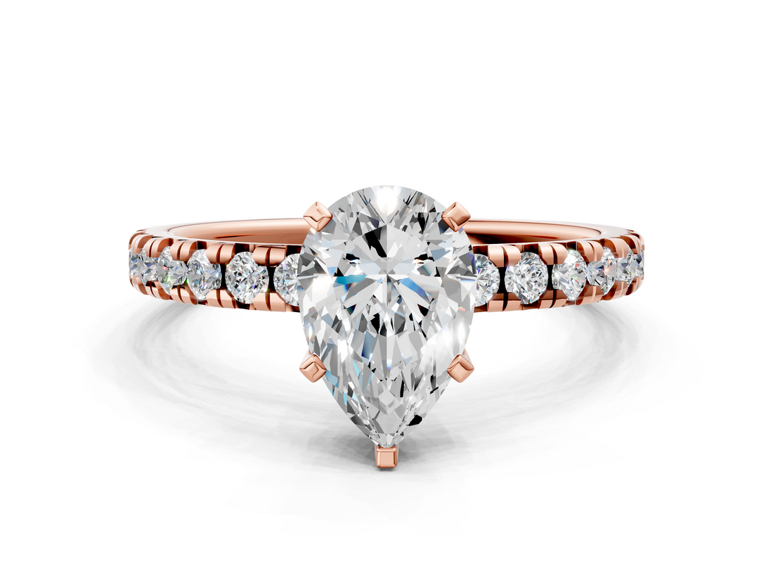 Rose gold Pear Solitaire Pave Diamond Engagement Ring with Four-Prong Setting_263
