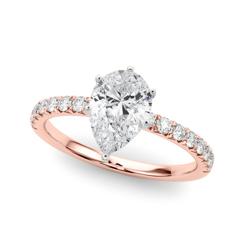 Rose gold Pear Solitaire Pave Diamond Engagement Ring with Four-Prong Setting