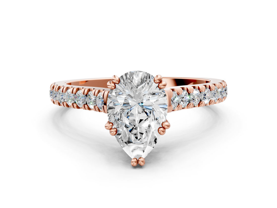 Rose gold Pear Solitaire Pave Diamond Engagement Ring with Prong Setting_33