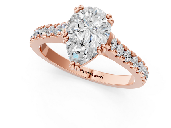 Rose gold Pear Solitaire Pave Diamond Engagement Ring with Prong Setting