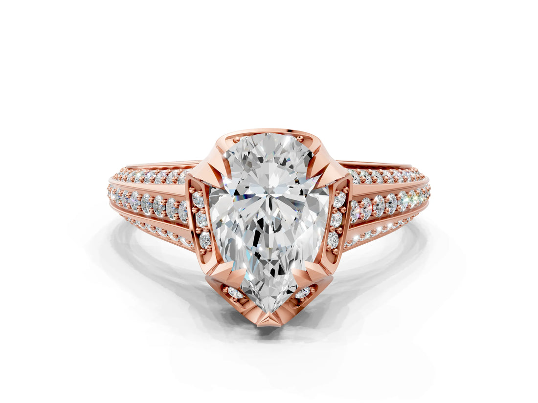 Rose gold Pear Solitaire Pave Split Shank Ring with Four-Prong Setting_134