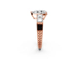Rose gold Pear Solitaire Princess Side Stone Engraved Band Prong Setting Ring_5