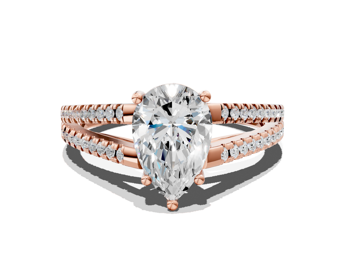 Rose gold Pear Solitaire Split Shank Pavé Diamond Engagement Ring_294