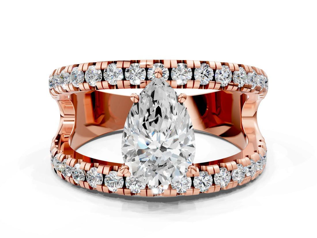 Rose gold Pear Solitaire Split Shank Pave Diamond Ring_48