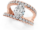 Rose gold Pear Solitaire Split Shank Pave Diamond Ring_49