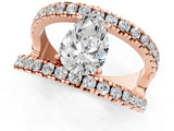 Rose gold Pear Solitaire Split Shank Pave Diamond Ring_61