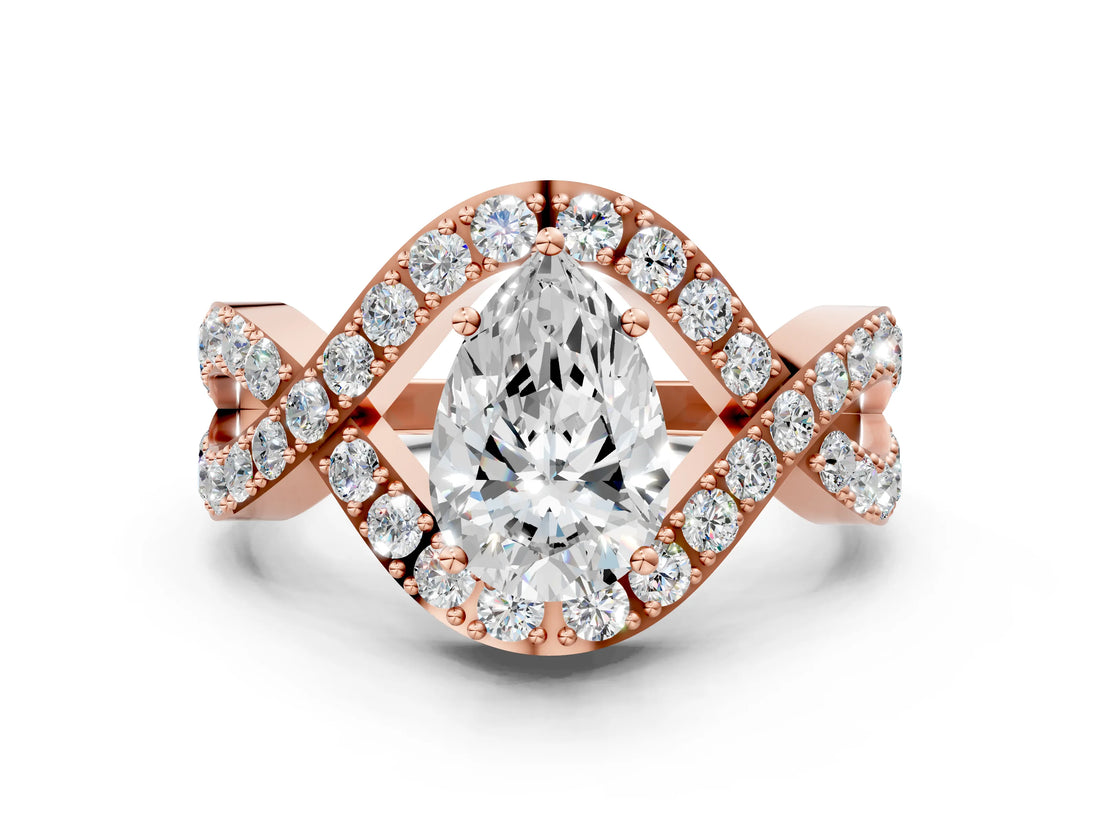 Rose gold Pear Solitaire Twist Band Pavé Diamond Engagement Ring_44