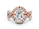 Rose gold Pear Solitaire Twist Band Pavé Diamond Engagement Ring_44