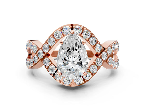 Rose Gold Pear-Shaped Infinity Twist Engagement Ring Setting with Pave Ribbons