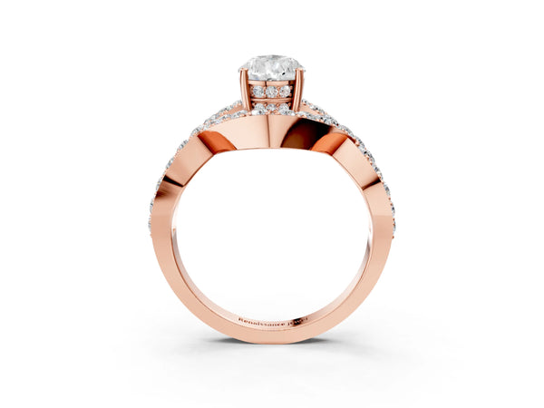 Rose Gold Pear-Shaped Infinity Twist Engagement Ring Setting with Pave Ribbons