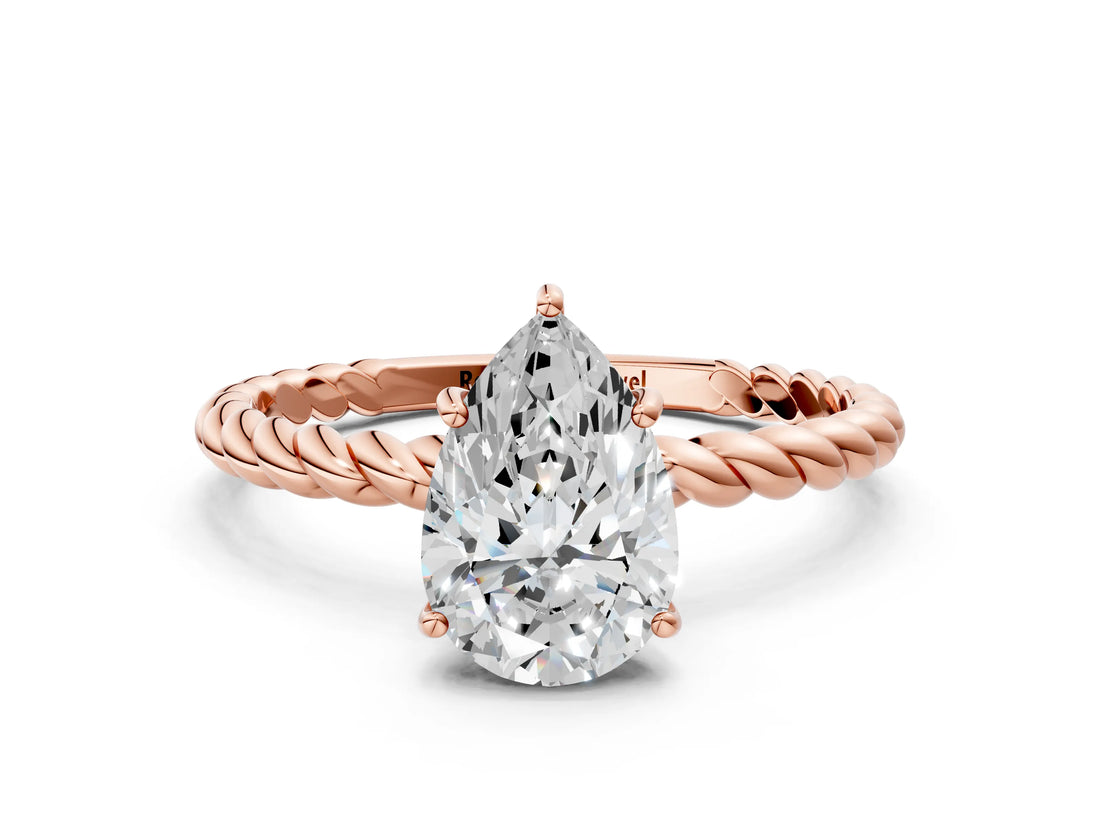 Rose gold Pear Solitaire Twist Band Ring with Four-Prong Setting_68