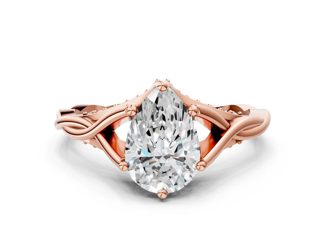 Rose gold Pear Solitaire Twist Band Six-Prong Setting 1