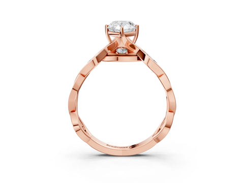 Rose gold Pear Solitaire Twist Band with Leaf Prong Setting 3